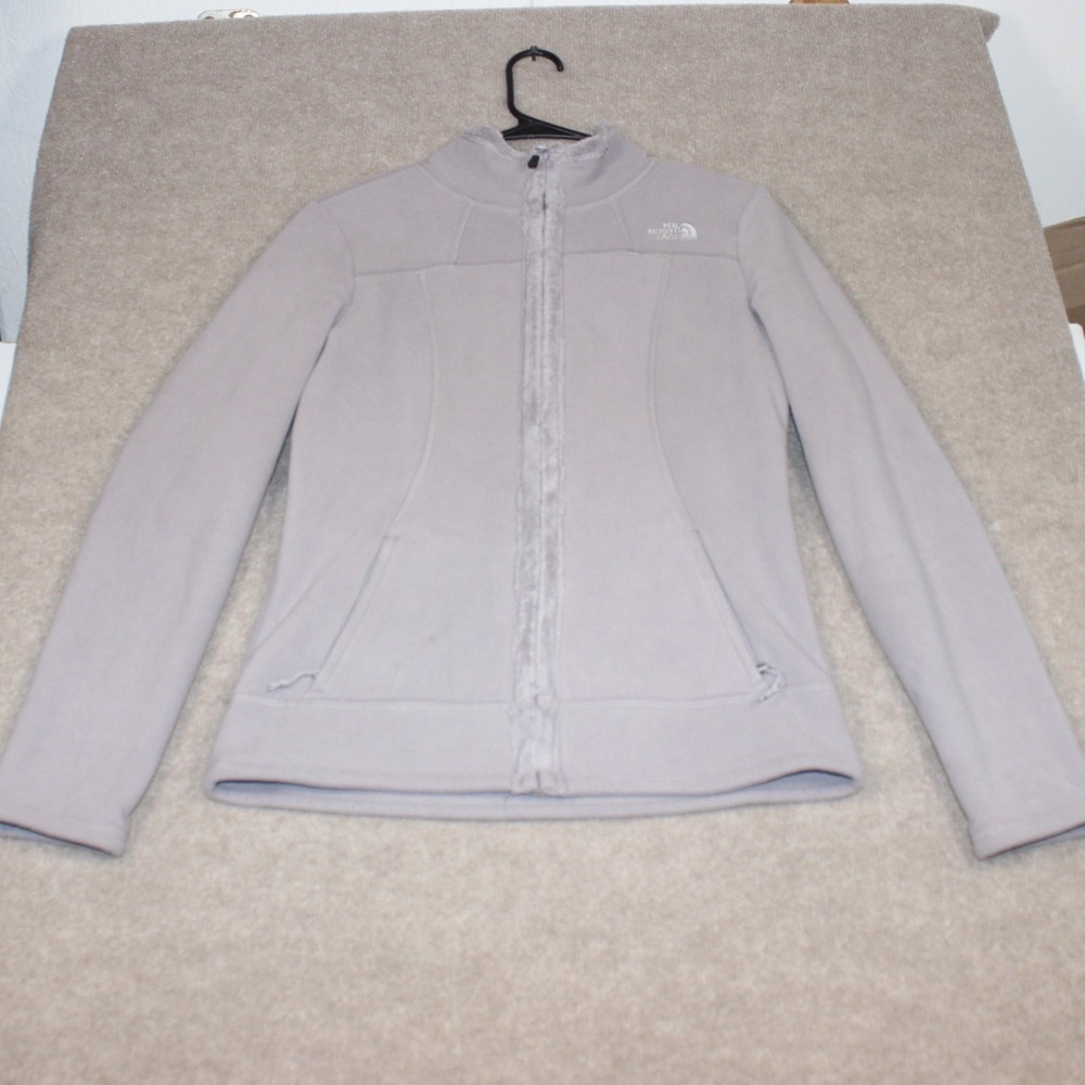The North Face Womens Small Lavender Grey Full Zip Fleece Jacket Mock Neck S/P